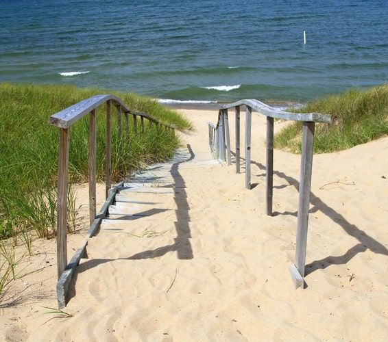 Stairs leading down to Oval Beach in Saugatuck, MI